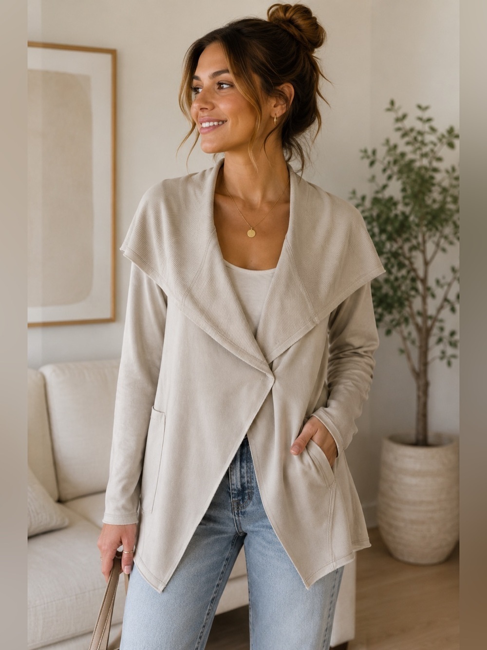 Tribal Bone Rib Collar Cardigan Size M Neutral Minimalist Casual Layering